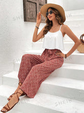Women'S Solid Color Camisole Top And Floral Print Pants Set